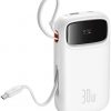 Baseus QPow 2 10000mAh 30W Power Bank ar 2 iebūvētiem USB-C kabeļiem - balts