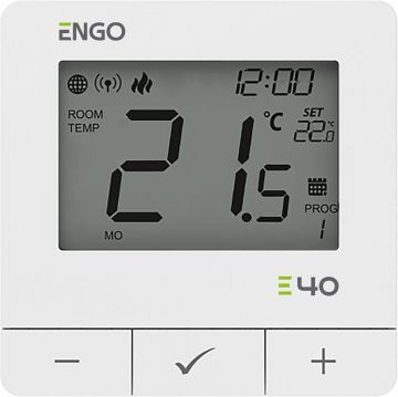 ENGO Controls E40-230W - Programmējams, uz virsmas montējams temperatūras regulators ar interneta pieslēgumu ZigBee/868MHz, 230V, balts