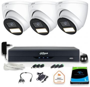Dahua 4-in-1 novērošanas komplekts 3 FullHD āra kameras ar disku