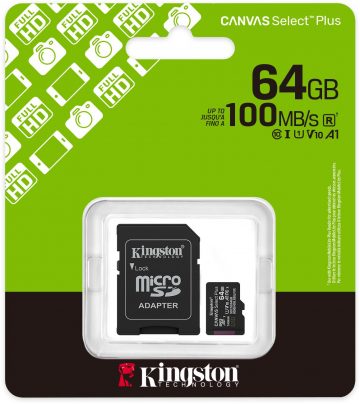Kingston Canvas Select Plus microSDXC C10 UHS-1 64GB microSD atmiņas karteKingston Canvas Select Plus microSDXC C10 UHS-1 64GB microSD atmiņas karte