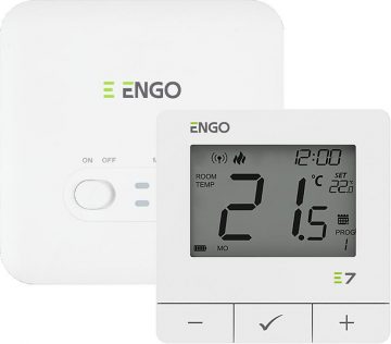 ENGO Controls E7-RFW — programmējams bezvadu temperatūras regulators, baltsENGO Controls E7-RFW — programmējams bezvadu temperatūras regulators, balts