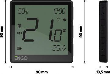 ENGO Controls EONE-BATB - Temperatūras regulators, ar akumulatoru (litija jonu), melns, ar internetu, uzlādējams, ZigBee, virsmas montējams ENGO Controls EONE-BATB - Temperatūras regulators, ar akumulatoru (litija jonu), melns, ar internetu, uzlādējams, ZigBee, virsmas montējams