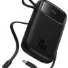Baseus QPow 2 10000mAh 30W Power Bank ar 2 iebūvētiem USB-C kabeļiem - melns Baseus QPow 2 10000mAh 30W Power Bank ar 2 iebūvētiem USB-C kabeļiem - melns