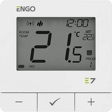 ENGO Controls E7-RFW — programmējams bezvadu temperatūras regulators, balts ENGO Controls E7-RFW — programmējams bezvadu temperatūras regulators, balts