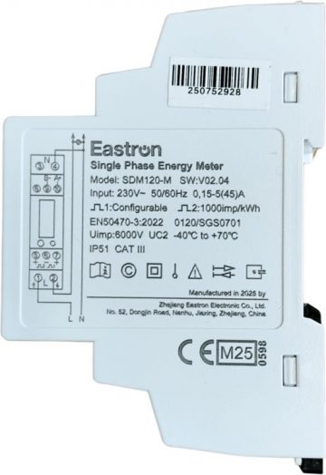 Vienfāzes enerģijas skaitītājs ar divvirzienu Modbus VCX SDM120M (MID)Vienfāzes enerģijas skaitītājs ar divvirzienu Modbus VCX SDM120M (MID)