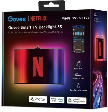 Govee H6098 Envisual TV fona apgaismojums Netflix kopzīmola versija LED lentes fona apgaismojums 55-65 collu televizoriem, RGBIC, Wi-Fi+BluetoothGovee H6098 Envisual TV fona apgaismojums Netflix kopzīmola versija LED lentes fona apgaismojums 55-65 collu televizoriem, RGBIC, Wi-Fi+Bluetooth