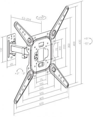 Getfort LED/LCD televizora stiprinājums 23-65 collas 30kg Vesa 400x400 pilnas kustībasGetfort LED/LCD televizora stiprinājums 23-65 collas 30kg Vesa 400x400 pilnas kustības