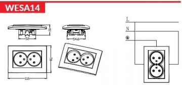 VCX WESA LC 14 dubultā kontaktligzda, balta