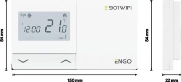 ENGO Controls E901-WIFI - Bezvadu temperatūras regulators, Wi-Fi, internets, balts, 868 MHz, darbināms ar baterijām ENGO Controls E901-WIFI - Bezvadu temperatūras regulators, Wi-Fi, internets, balts, 868 MHz, darbināms ar baterijām