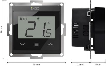 ENGO Controls E55-B - Temperatūras regulators 55x55 rāmim, 230V, melns, internets, Wi-Fi ENGO Controls E55-B - Temperatūras regulators 55x55 rāmim, 230V, melns, internets, Wi-Fi