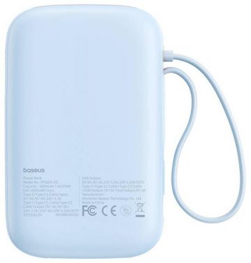 Baseus QPow 2 10000mAh 30W Power Bank ar 2 iebūvētiem USB-C kabeļiem - zils Baseus QPow 2 10000mAh 30W Power Bank ar 2 iebūvētiem USB-C kabeļiem - zils