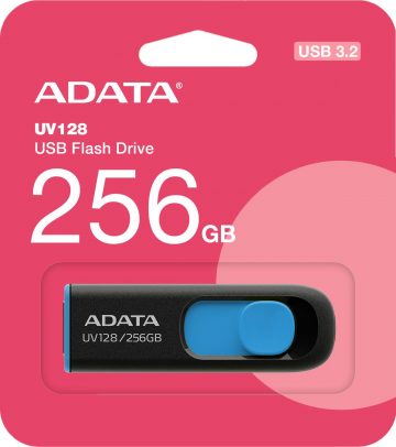Adata UV128 256GB USB 3.2 Gen1 USB atmiņas karte, melna un zila