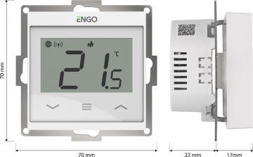ENGO Controls E55-W - Temperatūras regulators 55x55 rāmim, 230V, balts, internets, Wi-Fi ENGO Controls E55-W - Temperatūras regulators 55x55 rāmim, 230V, balts, internets, Wi-Fi