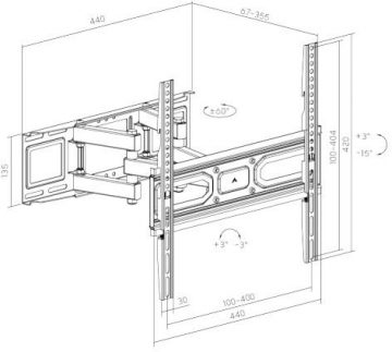 Getfort LED/LCD televizora stiprinājums 32-70 collas 40kg Vesa 400x400 pilnas kustības