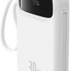 Baseus QPow 2 10000mAh 30W Power Bank ar 2 iebūvētiem USB-C kabeļiem - balts