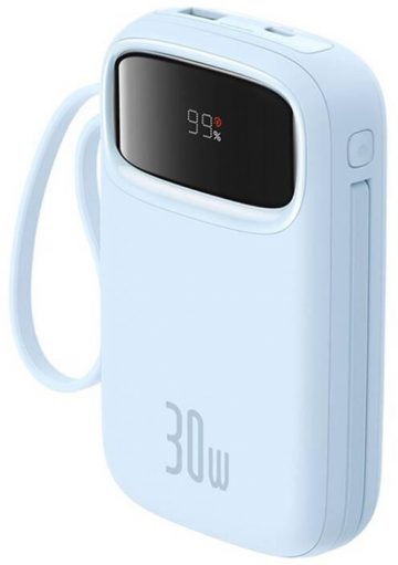 Baseus QPow 2 10000mAh 30W Power Bank ar 2 iebūvētiem USB-C kabeļiem - zils Baseus QPow 2 10000mAh 30W Power Bank ar 2 iebūvētiem USB-C kabeļiem - zils