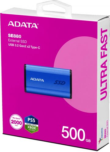 Adata SE880 500GB USB3.2A/C Gen2x2 ārējais SSD disks, zils Adata SE880 500GB USB3.2A/C Gen2x2 ārējais SSD disks, zils