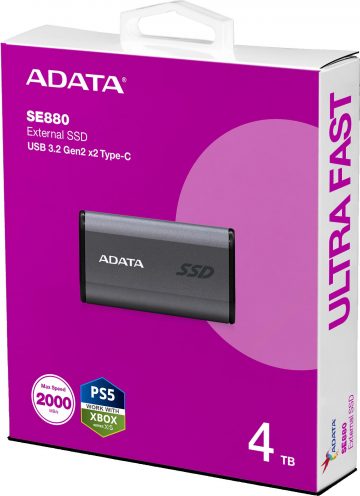 Adata SE880 4TB USB3.2A/C Gen2x2 ārējais SSD disks, pelēks