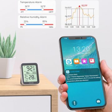 Govee H5075 Bluetooth termometrs un higrometrs, displejs