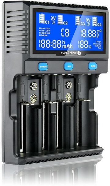 Lādētājs cilindriskām litija jonu un Ni-MH baterijām everActive UC-4200Lādētājs cilindriskām litija jonu un Ni-MH baterijām everActive UC-4200