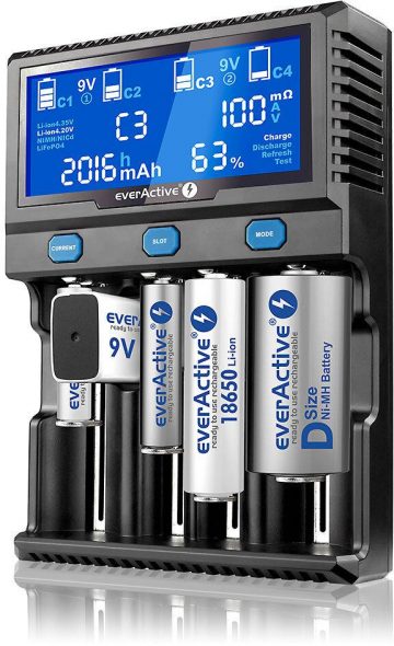 Lādētājs cilindriskām litija jonu un Ni-MH baterijām everActive UC-4200 Lādētājs cilindriskām litija jonu un Ni-MH baterijām everActive UC-4200