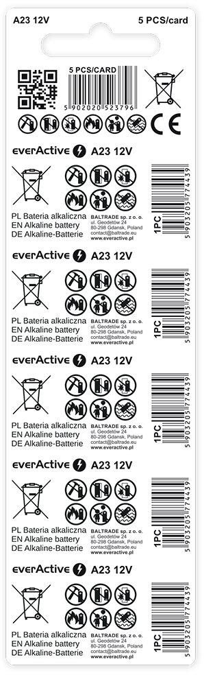 Baterija 23A / A23 / LRV08 everActive 12V (5 gab. blisterī)