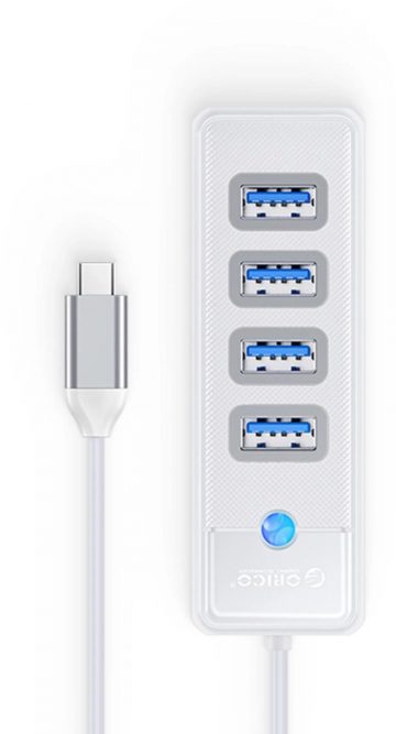 Orico USB-C centrmezgls 4x USB-A 3.1 baltsOrico USB-C centrmezgls 4x USB-A 3.1 balts