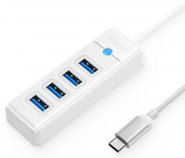 Orico USB-C centrmezgls 4x USB-A 3.1 balts